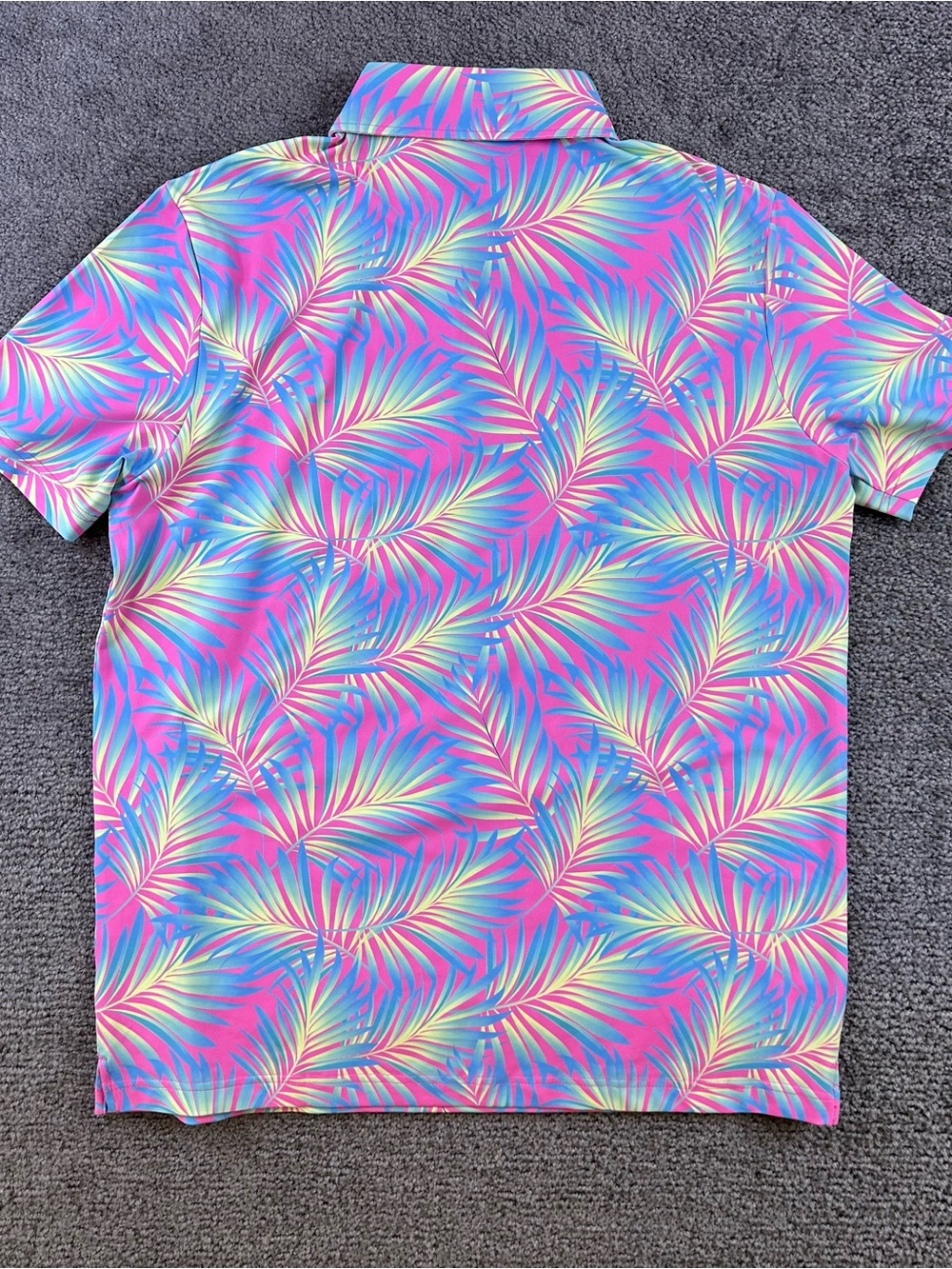 Sunday Swagger Mens Golf Polo Shirt Pink Blue Tropical Palm Leaf Performance M - Picture 4 of 8